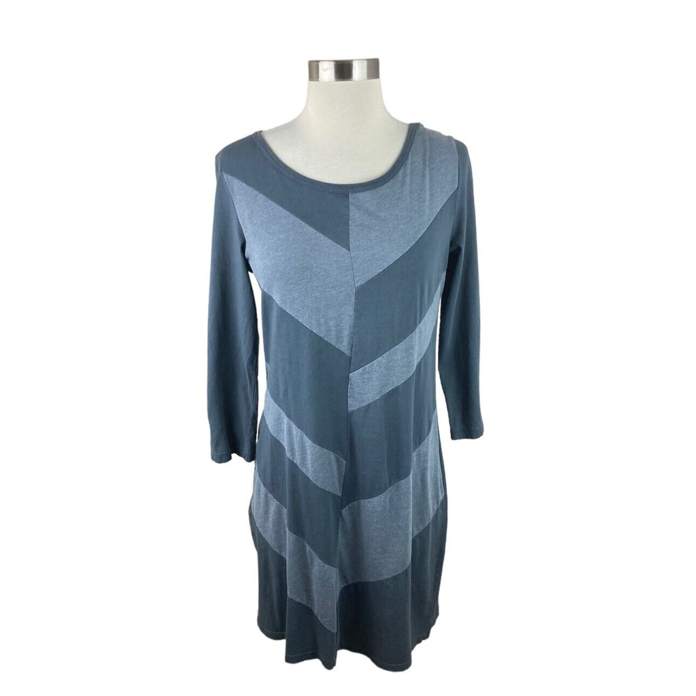 Prairie Underground Gray Chevron 3/4 Sleeve Organic Cotton Dress Size Small